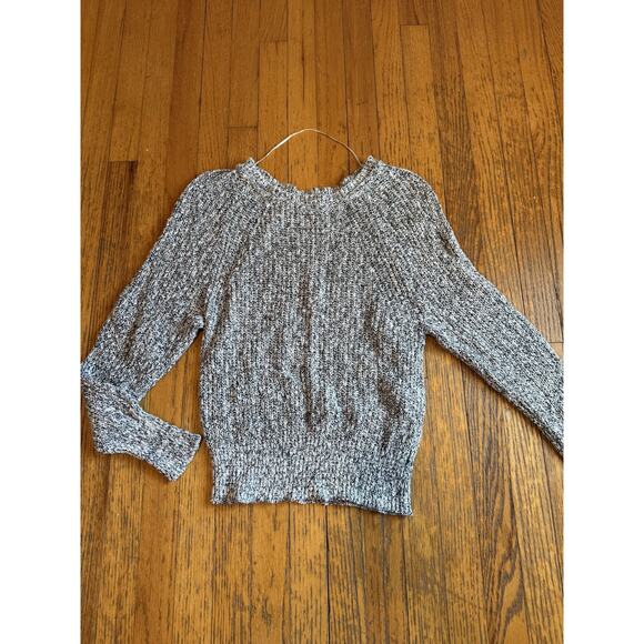 Free People Sweater Womens XSmall Black White Marled Ribbed Lettuce Hem Crewneck - Picture 1 of 6